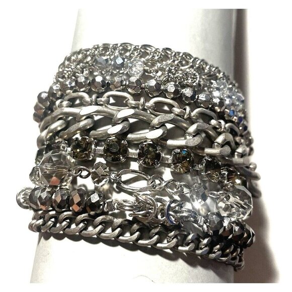 Multichain beaded crystal silver chain magnetic bracelet - Picture 1 of 5